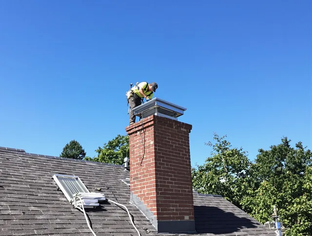 Huntington Park Chimney Sweep technician measuring a chimney cap in Huntington Park, CA